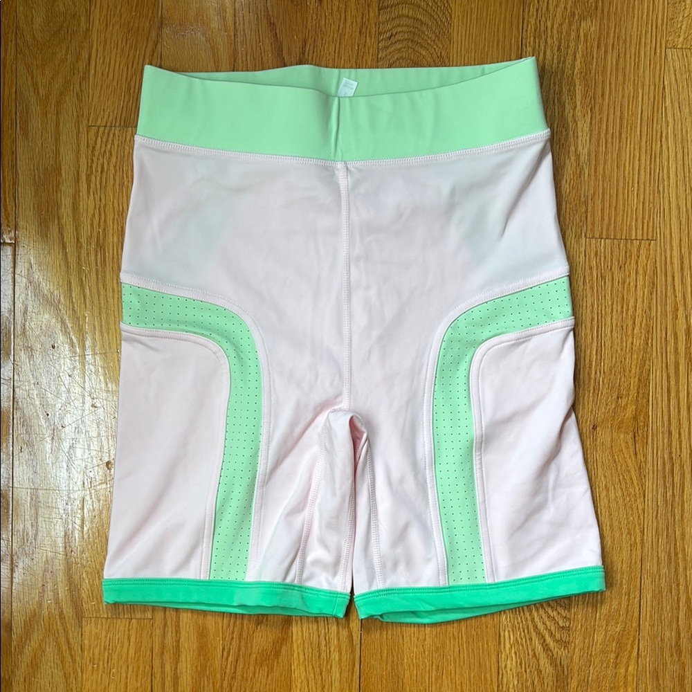 Fabletics Pink and Green Bike Shorts Stretchy Athletic Wear
